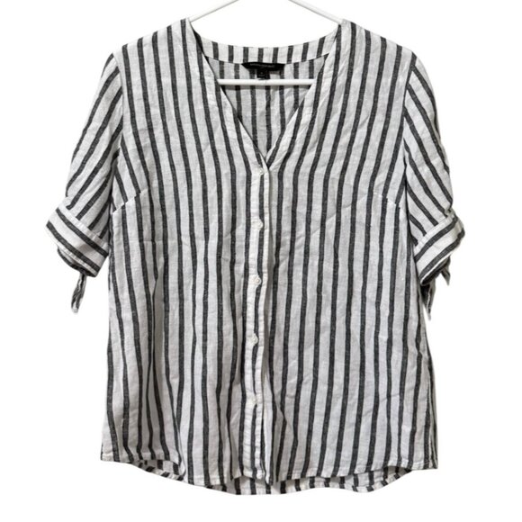 Banana Republic Linen Blend Button Up Blouse Striped Women Size Small Preppy - Picture 1 of 9